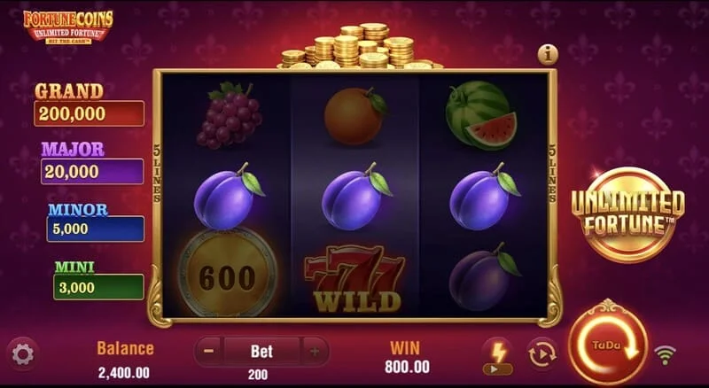 Fortune Coins Unlimited Fortune - Grunnnet 3x3 með ávaxtatákn